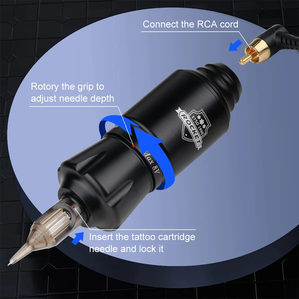 문신 짧은 펜 짧은 미니 로켓 문신 기계 세트 RCA 잭 자동 로터리 스트로크 3.5mm 영구 화장 문신 펜 키트