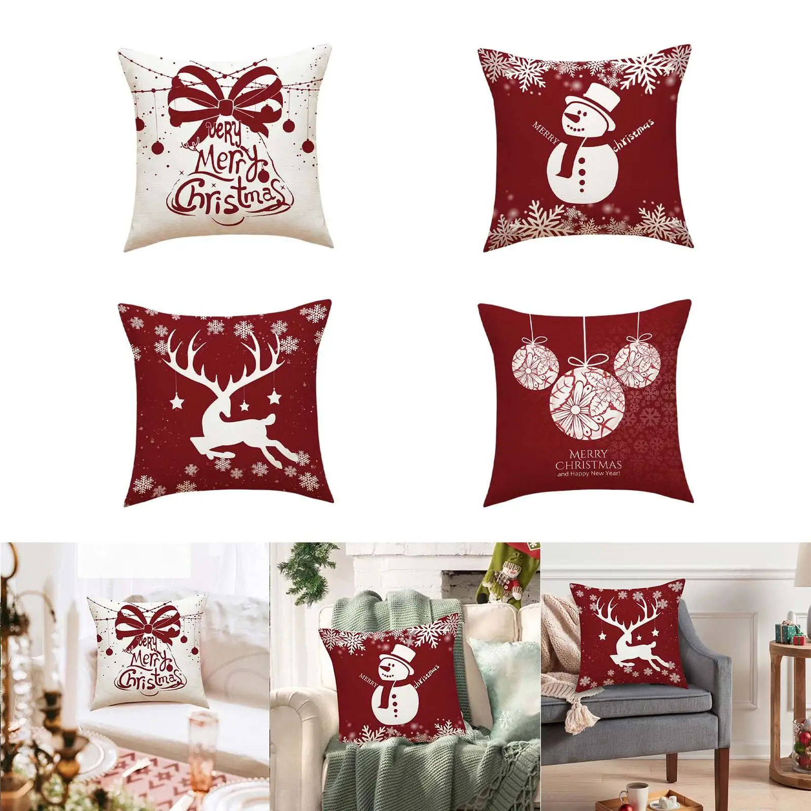 Funda de almohada con estampado navideño, cubierta de cojín cuadrada para decoración de dormitorio