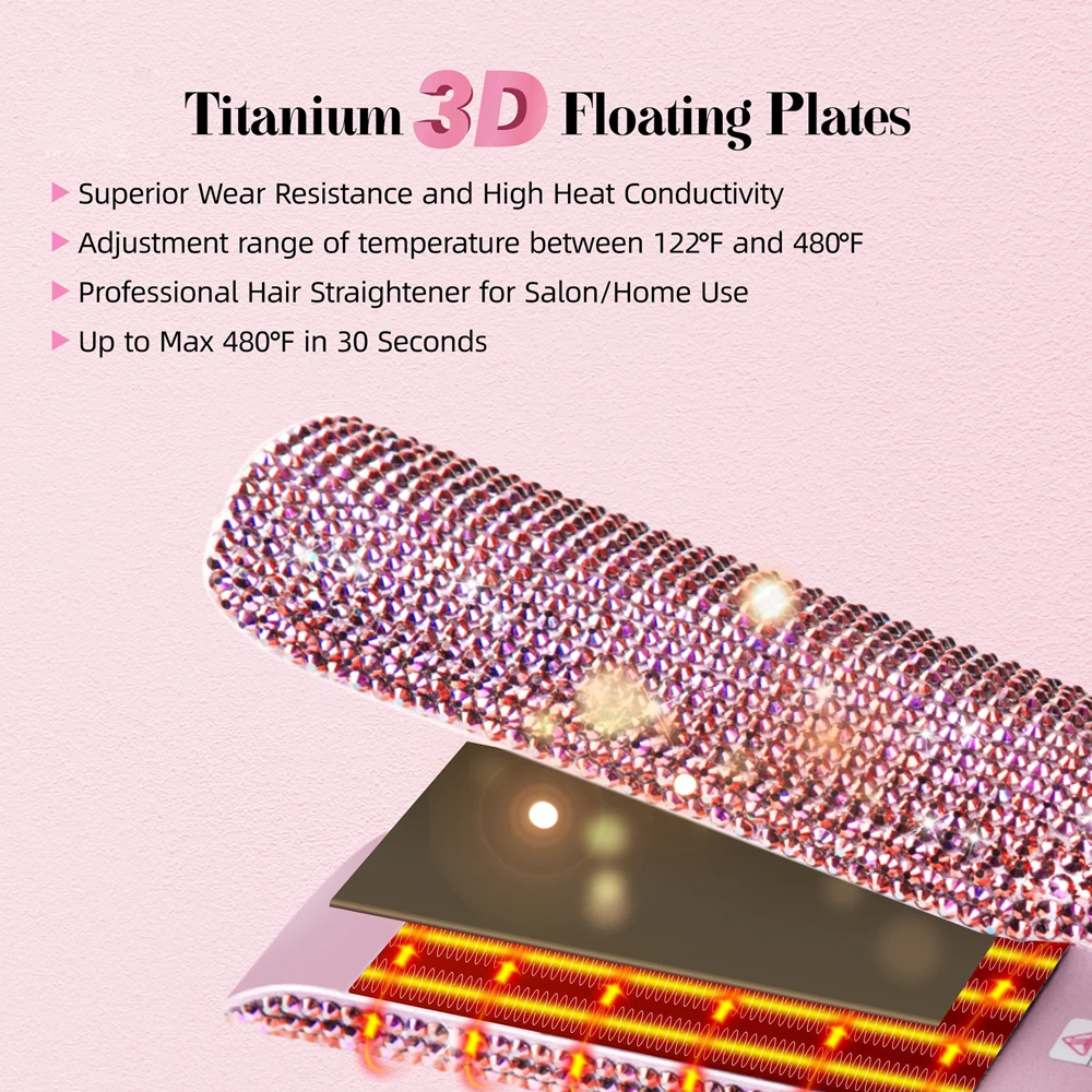 Rhinestones Flat Iron Professional Hair Straightener Curler Hand Made Crystal Diamond With LCD Display Titanium Wide Plate Irons image 4