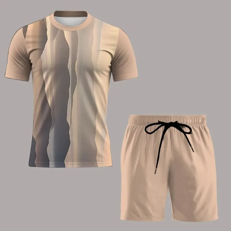 2025 Outdoor Tennis Sportswear Summer Running and Fitness Set Fashion 3D Printed Men's Short Sleeved T-shirt Shorts 2-piece Se