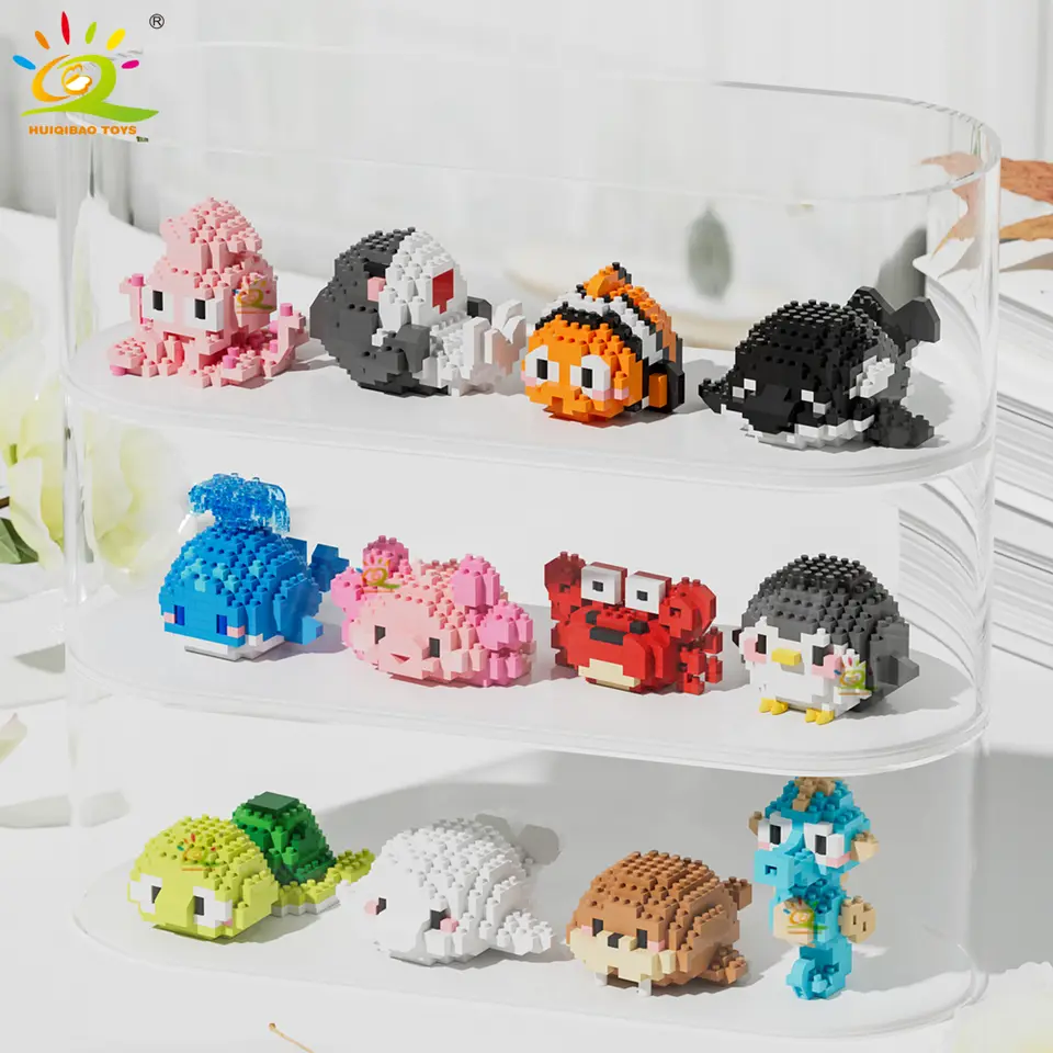 HUIQIBAO Mini Cute Shark Turtle Crab Sealife Animal Micro Building Block 3D Diamond Model Brick DIY City Toys for Children Kids - 3