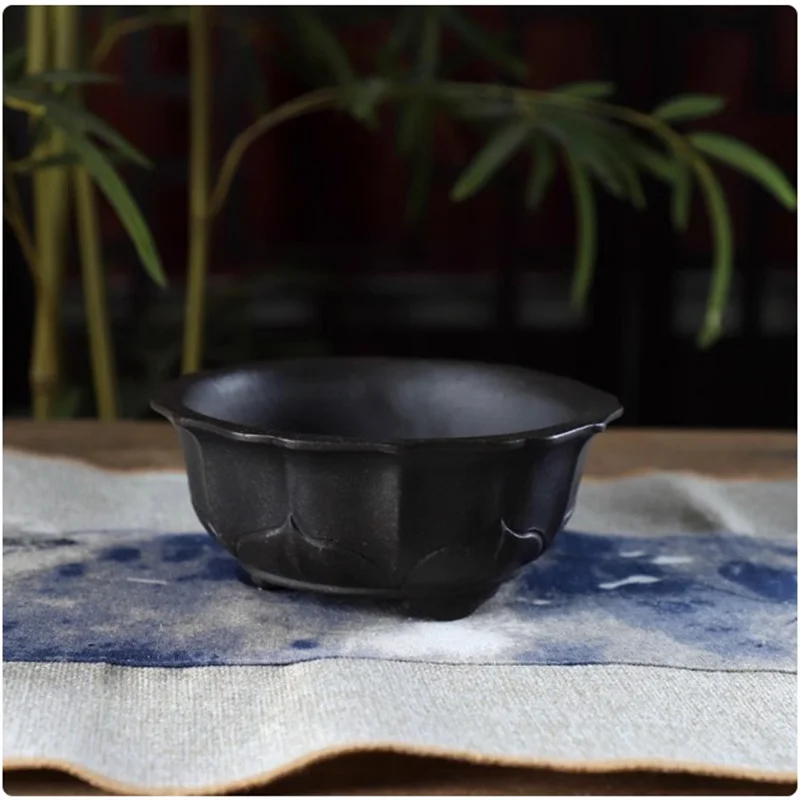 Ceramic Chinese Bonsai Pot, Lotus Shape, 5 Color,Round Flower Pot, Home Decoration