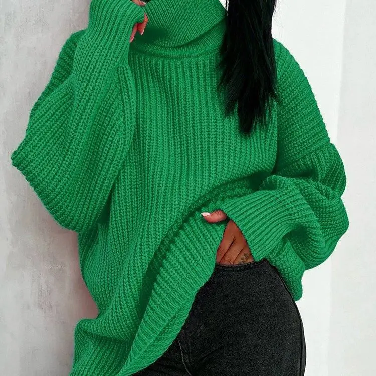 Pullovers Women Knitted Turtleneck Sweaters Full Sleeve Solid Jumpers Warm Elegant Splice Thick Knit Autumn Winter 2024