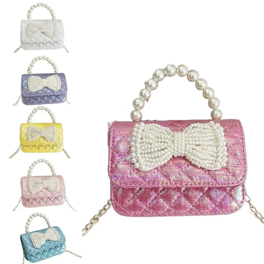 

Simple PU Leather Pearl Handbag Korean Style Solid Color Bow Crossbody Bag Shoulder Bag Mini Children Coin Purse Women