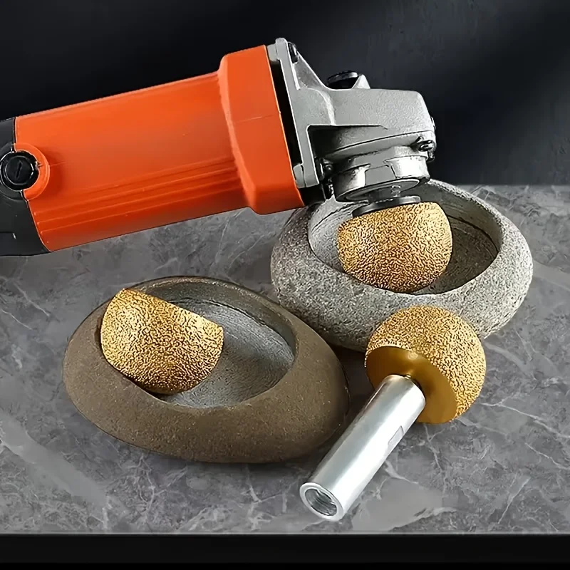 2Pcs 30mm Brazed Diamond Mushroom Polishing Head Set 80mm Extension Rod M10 Thread for Stone Marble Ceramic Inner Arc Polishing