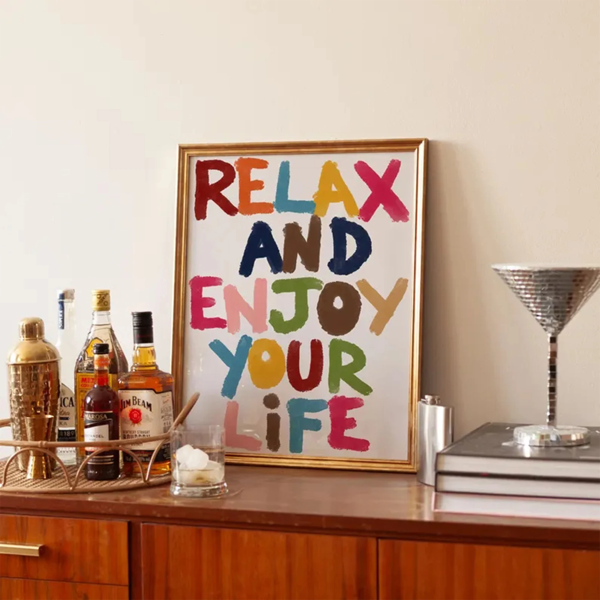 Modern Relax And Enjoy Your Life Colorful Brush Lettering Wall Art Print Canvas Painting Poster Picture For Bedroom Home Decor