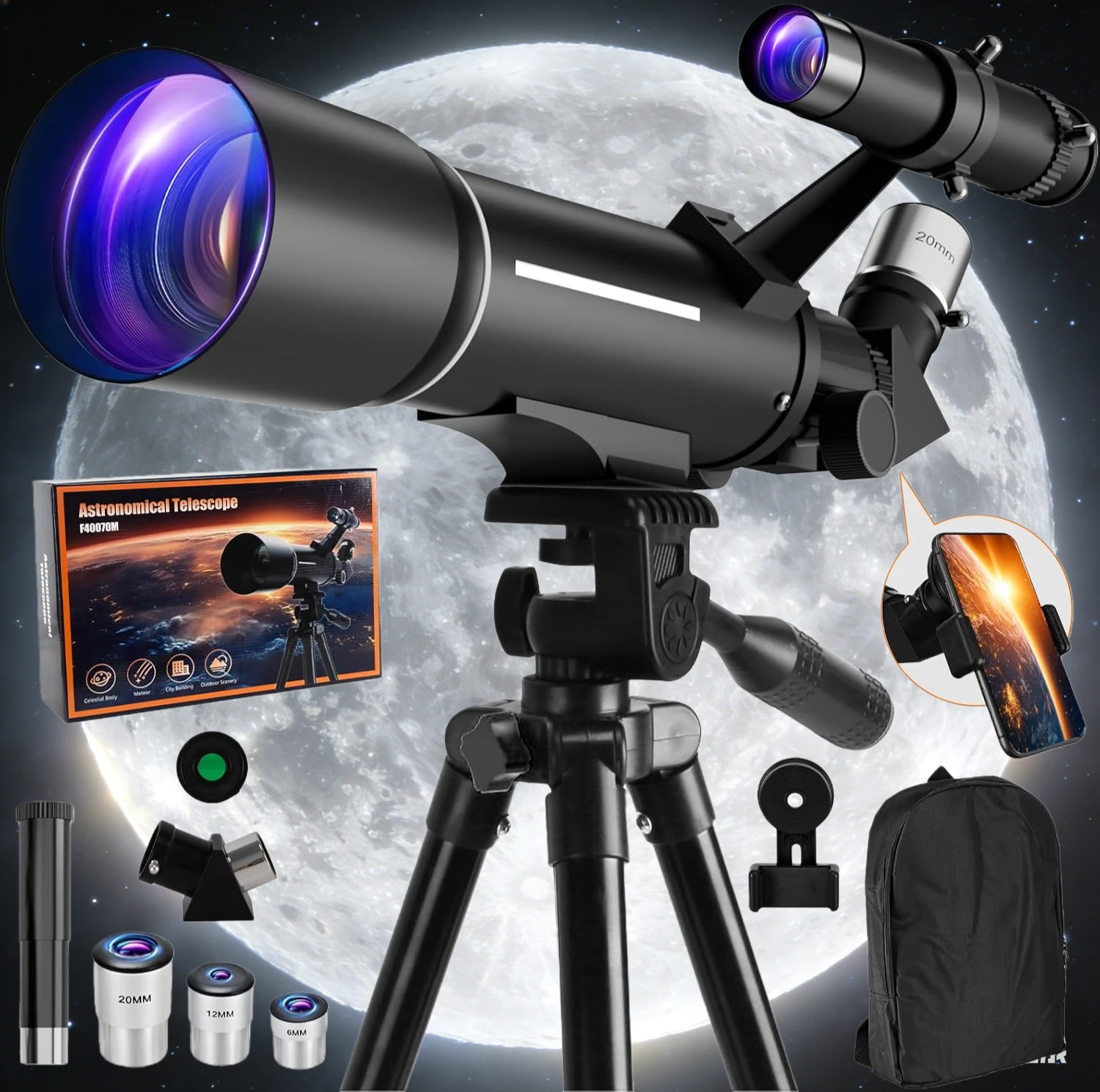 

A Precision Optical Instrument, Ready to Use: The 70mm/500mm Telescope Kit with AZ Mount. No-Fuss Setup for the Curious Mind.