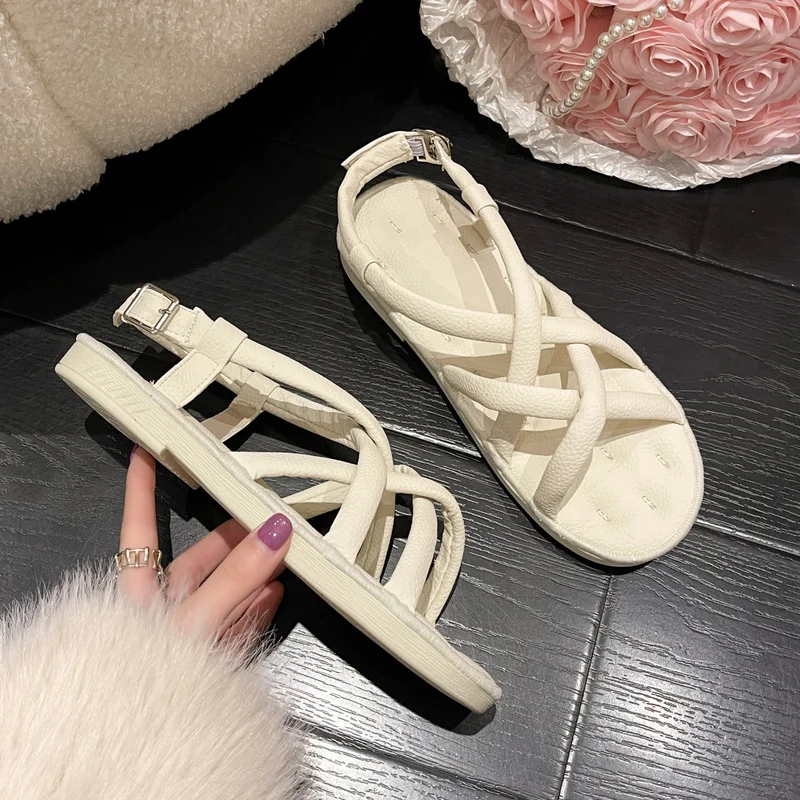 Sandals Women Summer New Fashion Women's Sandals Platform Shoes Thin Belt Combination Beach Shoes Open Toe Shoes Buckle Strap