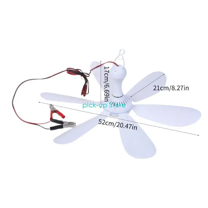 Q5WA مروحة السيارة المحمولة 12V 8W بلاستيك 6 أوراق مروحة سقف صغيرة معلقة مروحة 20inch خيمة مروحة لمكتب غرفة نوم في الهواء الطلق