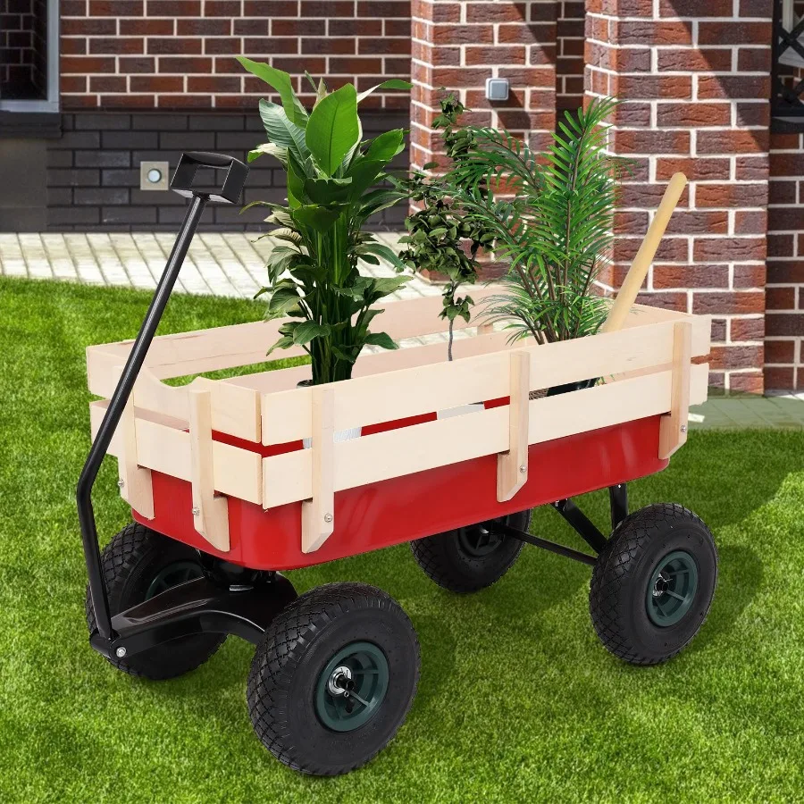 

97x43x78cm Garden Iron Wood Four Wheel Garden Wagon RT