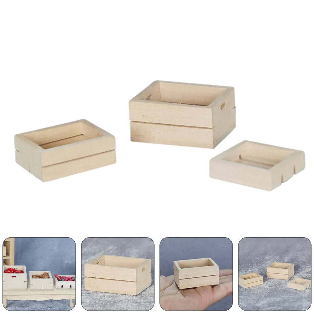 

3Pcs Miniature Wood Furniture DIY Simulation Fruit Vegetable Boxes for Mini House Decoration Mini Furniture Model