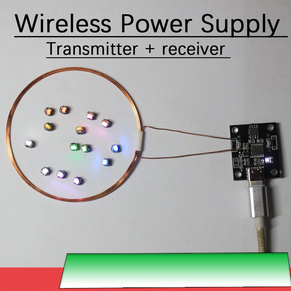 Tipo-C USB Wireless Power Supply Transmissor Bobina Indução, carregamento sem fio, Receptor da lâmpada LED, Brinquedos DIY, navio, carro, Modelo Lego