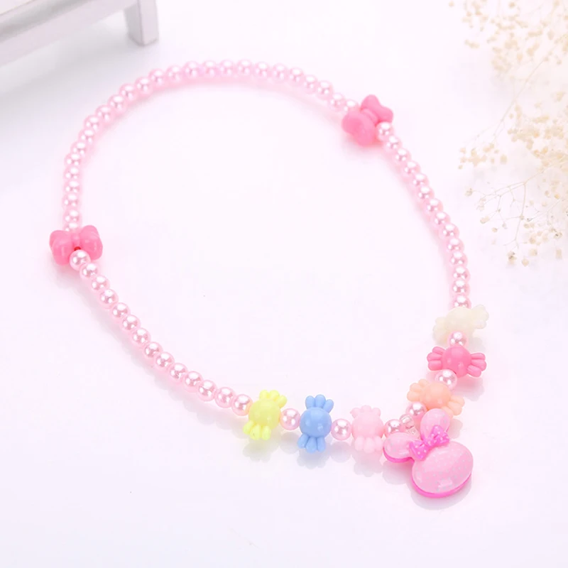 1pc Kawaii Cartoon Animal Necklace for Children\'s Candy Color Pearl Beaded Cute Necklaces Accessories for Girls Gift Wholesale