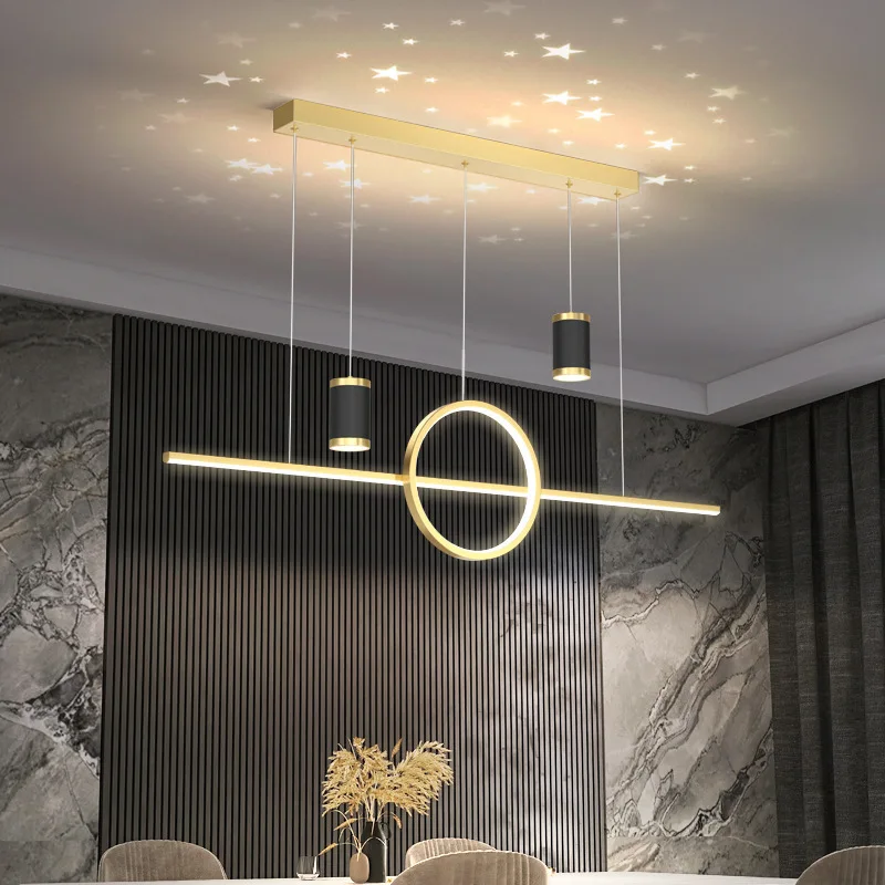 Modern Simple LED Star Ceiling Chandelier Dining Table Dining Room Kitchen Chandelier Home Decor Lighting Black Gold Gloss Lamps