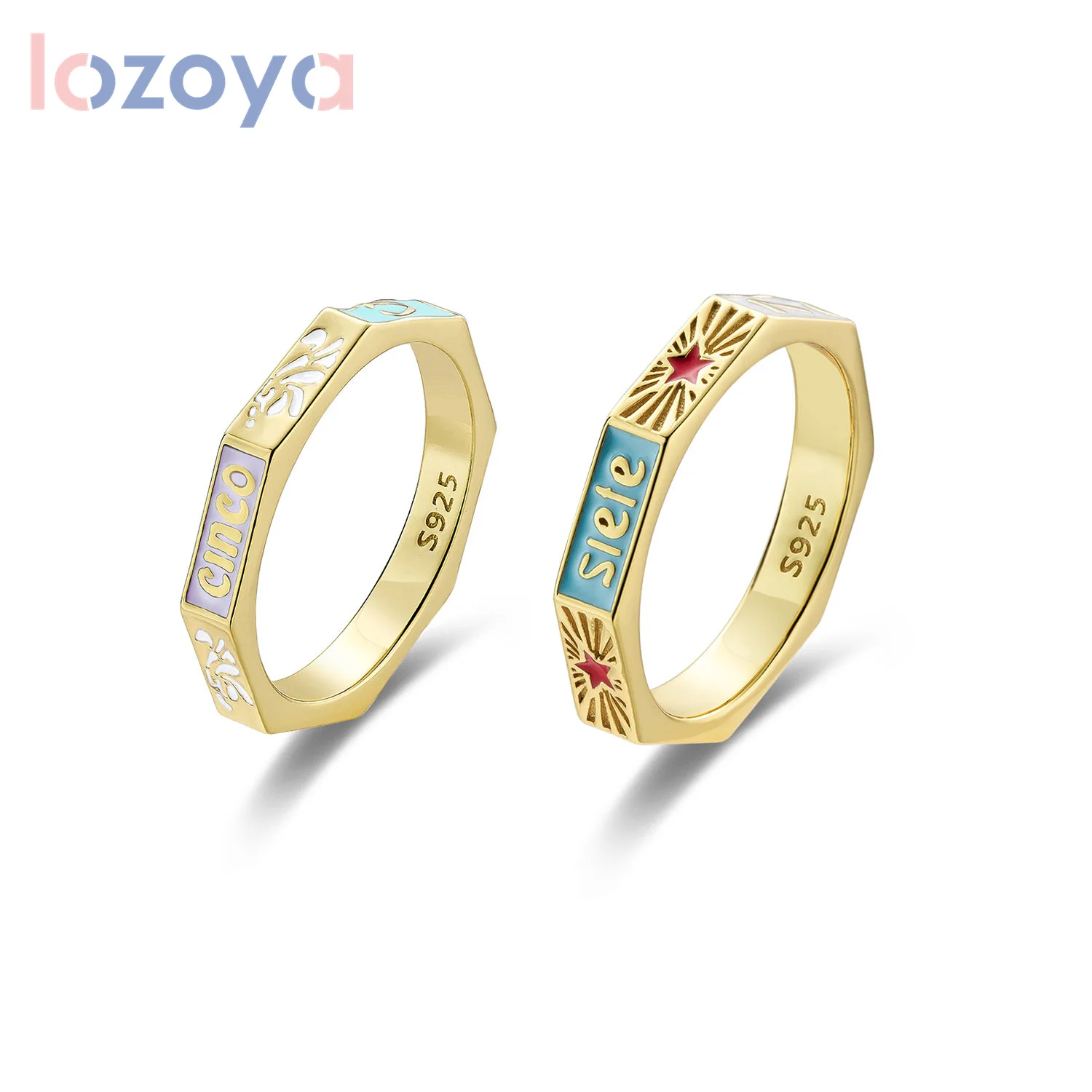 LOZOYA 100% 925 Sterling Silver colorato oro viola verde smalto anello nuovi stili 2023 Rock Punk regalo di gioielli per feste di lusso