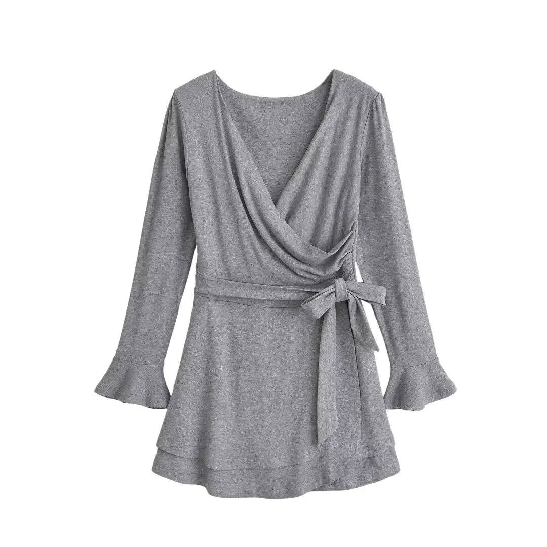 

Сексуальное двухслойное женское платье с перекрещенными бретелями Pure Desire с поясом Lazy Flared Sve ort Dr Spwear Sle V-ne Lo...