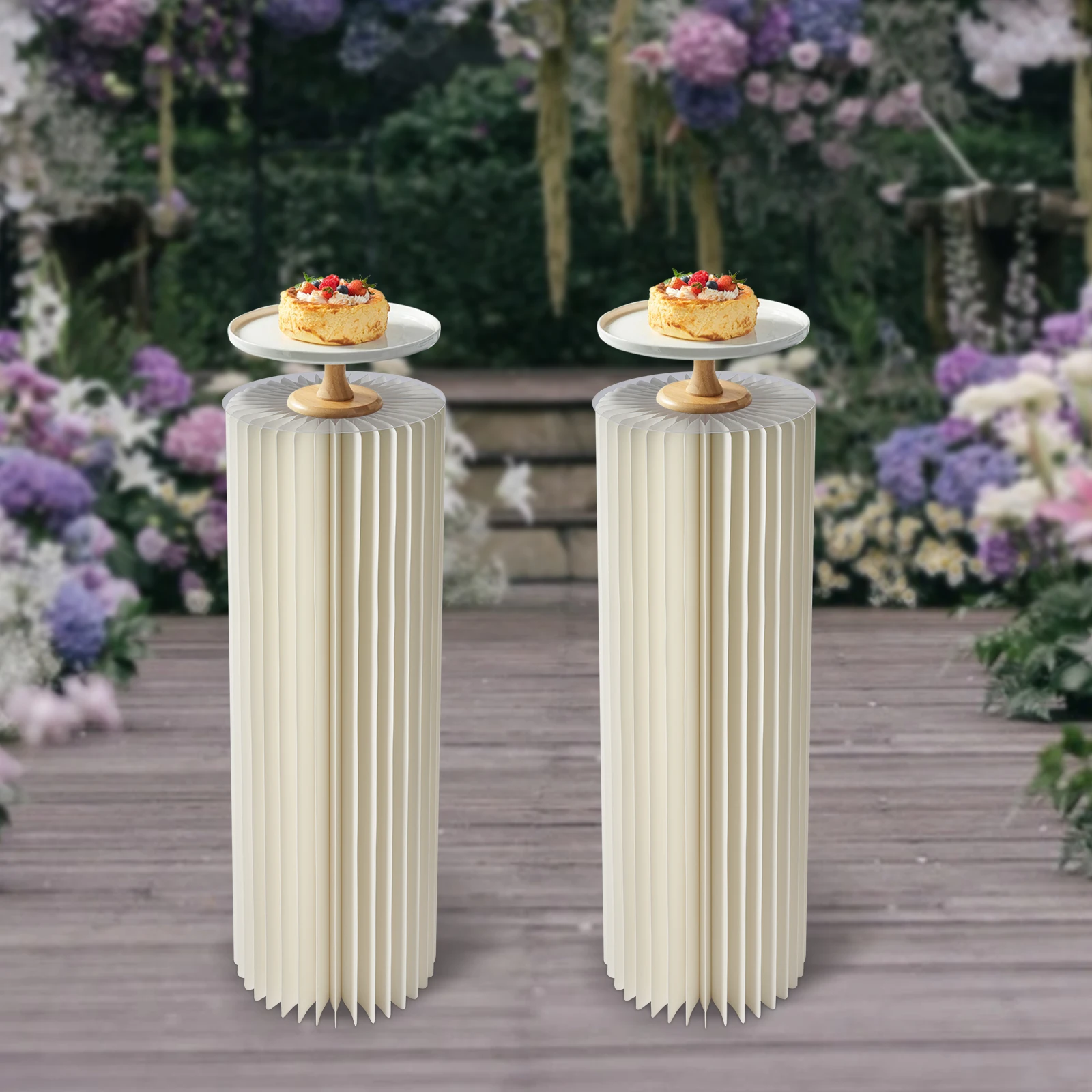 2 PCs Cylinder Flowers Stand, Dessert Table, Columns Display with Acrylic Lid for Wedding Party Garden Decoration