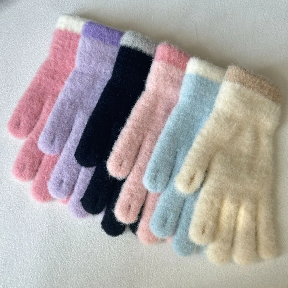 Fashion Thickened Knitted Gloves Windproof Elastic Winter Gloves Full Finger Soft Fleece Lined Gloves for Women