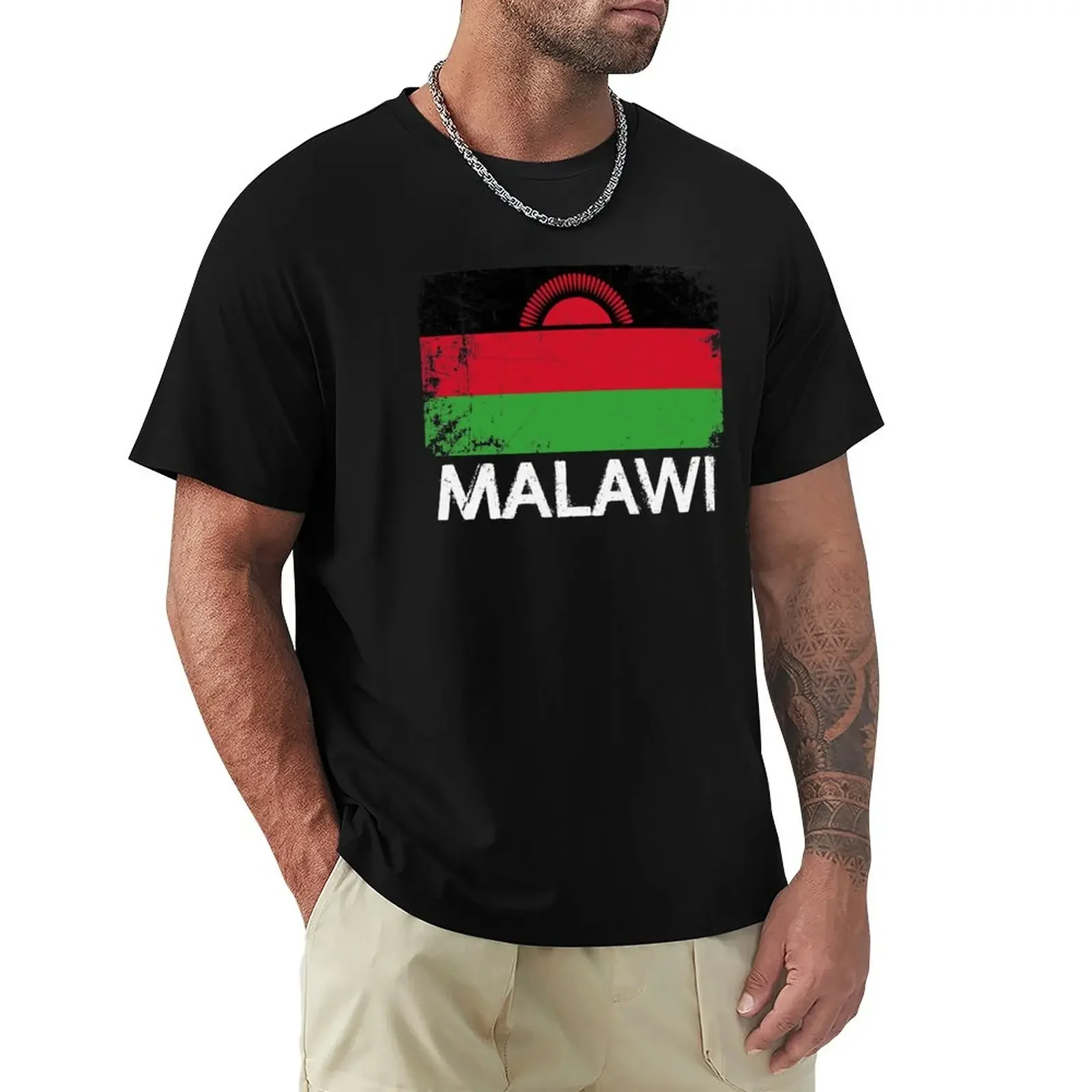 

Malawian Flag Design | Vintage Made In Malawi Gift T-Shirt new edition summer tops oversizeds men workout shirt