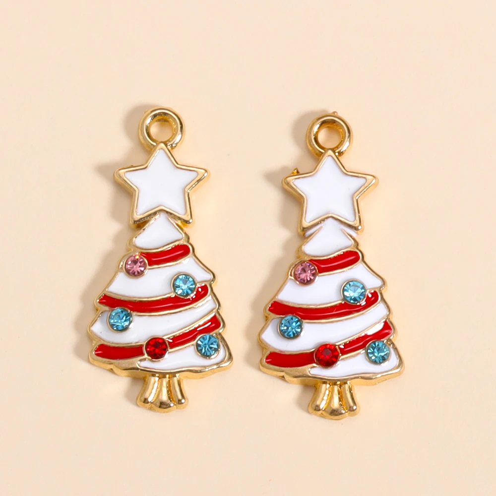 10Pcs Santa Claus Gingerbread Man Christma Tree Enamel Charm for Christmas Earrings Necklace Pendant Jewelry Making Metal Crafts