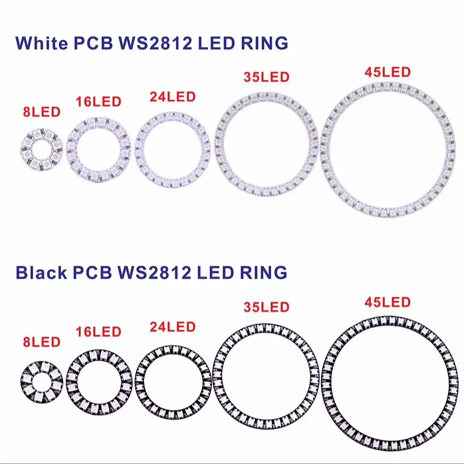 WS2812B LED Pixel Ring 8/12/16/24/35/42Leds Individually Addressable WS2812 Built-in IC Smart DC5V Black/White PCB