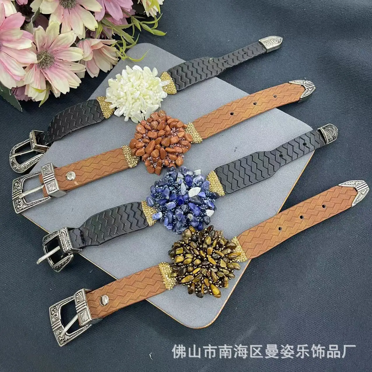 DIY accessories Autumn and winter new leather bracelet natural small rough stone bracelet retro jewelry vintage popular jewelry