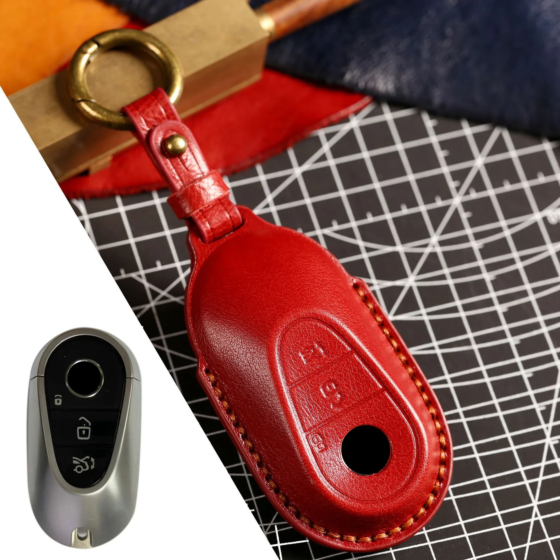 3D Genuine Leather Key Cover for Benz S400L S450 S500 Maybach Full Enclosed Anti-Scratch Fob Protector With Metal Ring - view 6