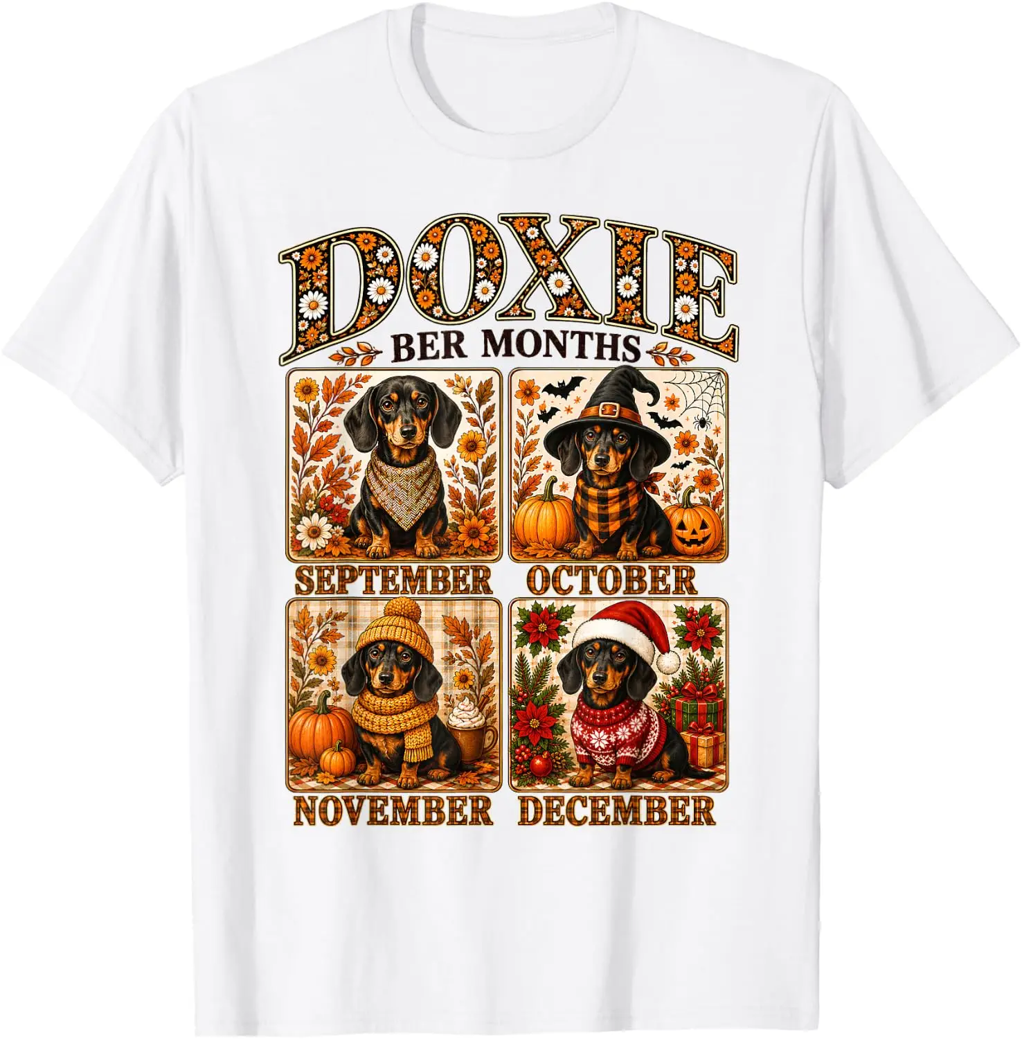 Adorable Dachshund Fall Halloween Thanksgiving And Christmas T-Shirt