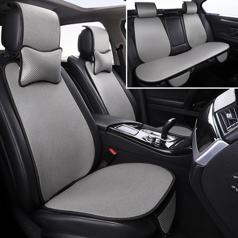 7 Piece Ice Silk Car Seat Covers Set Anti Slip Breathable Comfort Full Coverage Summer Cool Cushion