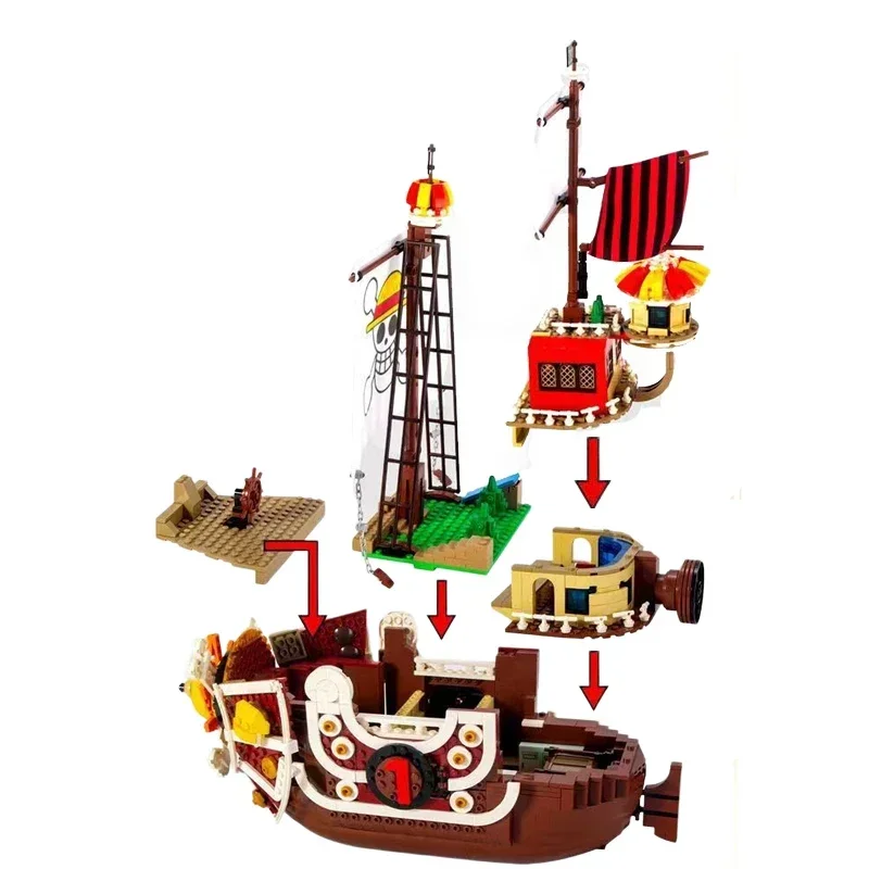 468-1484Pcs Sunshine Boat Building Blocks Cartoon Pirate Ship With Figure Bricks Set Toys For Kid Childrens Birthdays Gifts