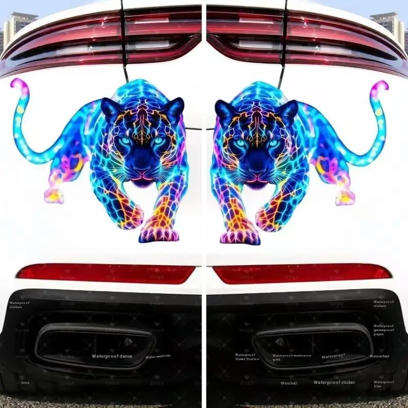 

1 пара декора окон автомобиля, яркие неоновые леопардовые наклейки для мотоцикла, водонепроницаемые для скутера, топливный бак, передний обтекатель, виниловые наклейки
