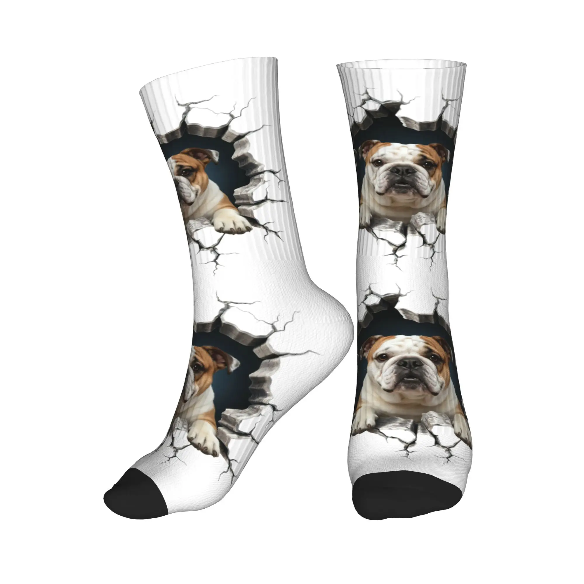 

Cute Mens Breaking Through English Bulldog Dress Socks Unisex Comfortable Warm 3D Print Dog Lover Crew Socks