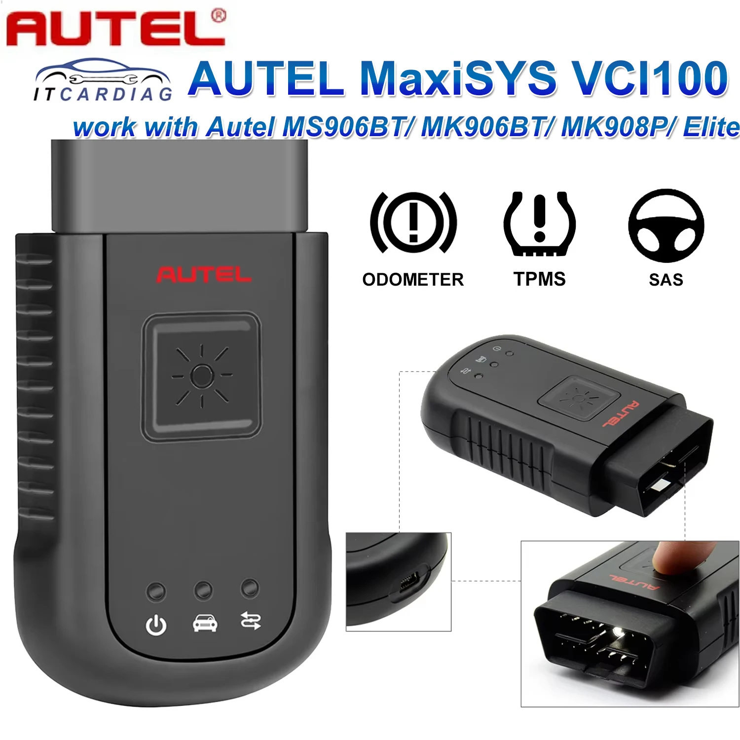 

New AUTEL MaxiVCI VCI100 Bluetooth Wireless Diagnostic Communication Interface For MS906BT MS906TS MK908 MK808BT MaxiSYS-VCI100