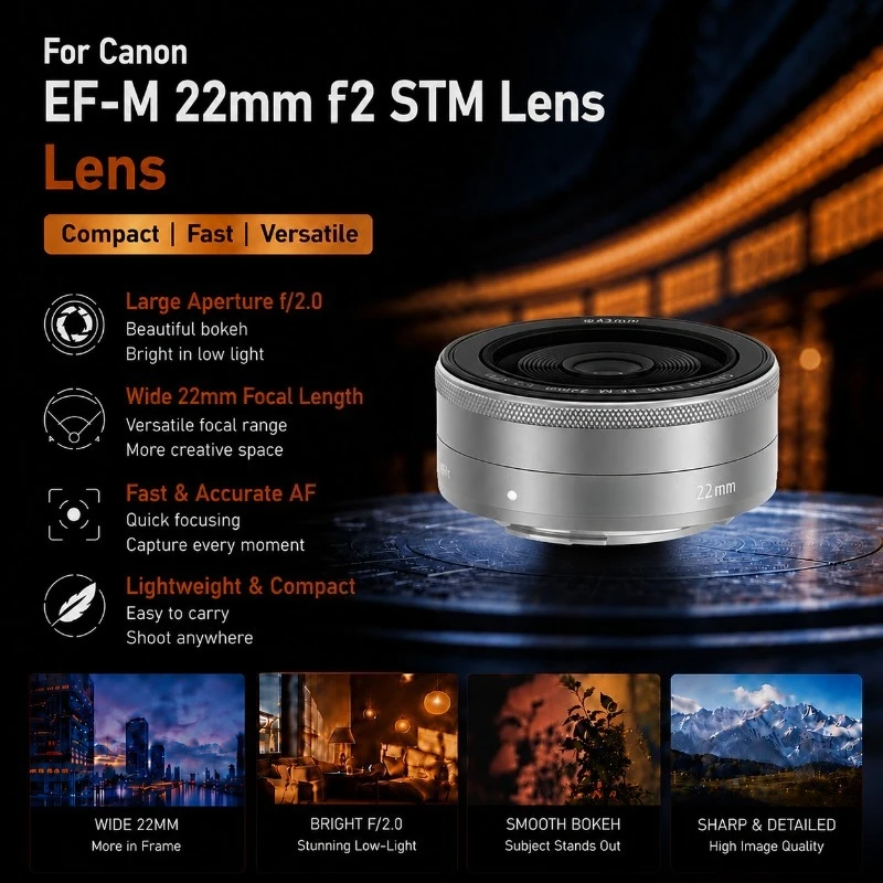 95% New Genuine EF-M 22mm F2 STM Wide Angle Pancake Prime Lens For Canon M50 M50 II M100 M200 M6 Mark II Mirrorless Camera