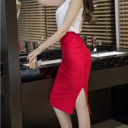 Side Split Package Hip One Step Skirt Stretch Sexy Black Skirt Size S-5XL