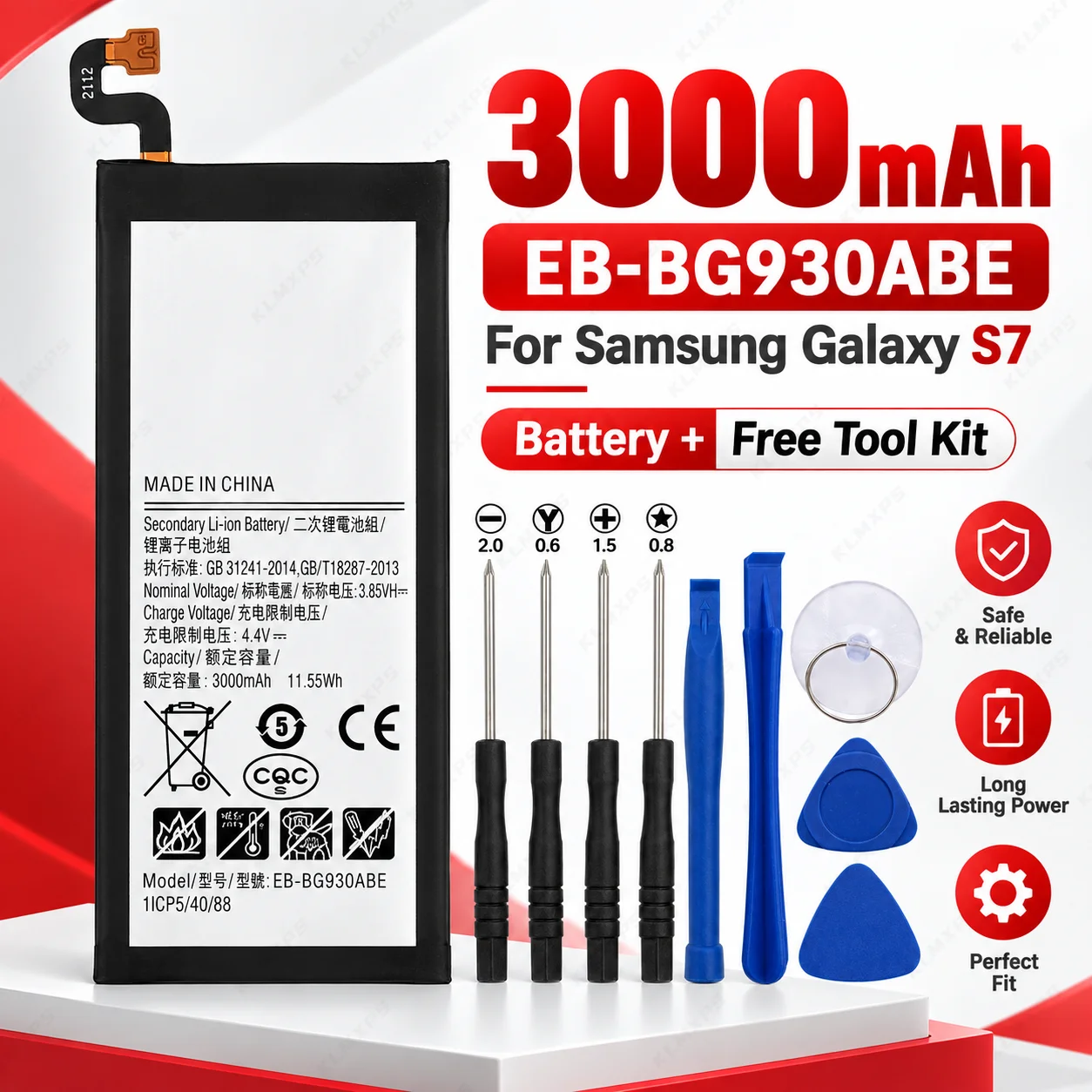 Replacement Battery EB-BG930ABE 3000mAh for Samsung Galaxy S7 SM-G930F G930FD G930 G930A G930V/T G9300 with Tools