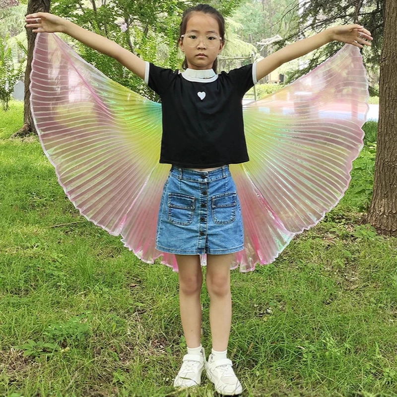 Alas de danza del vientre para niños, capa de arcoíris, accesorios de rendimiento de 360 grados, traje de baile, accesorios para actuación en escenario