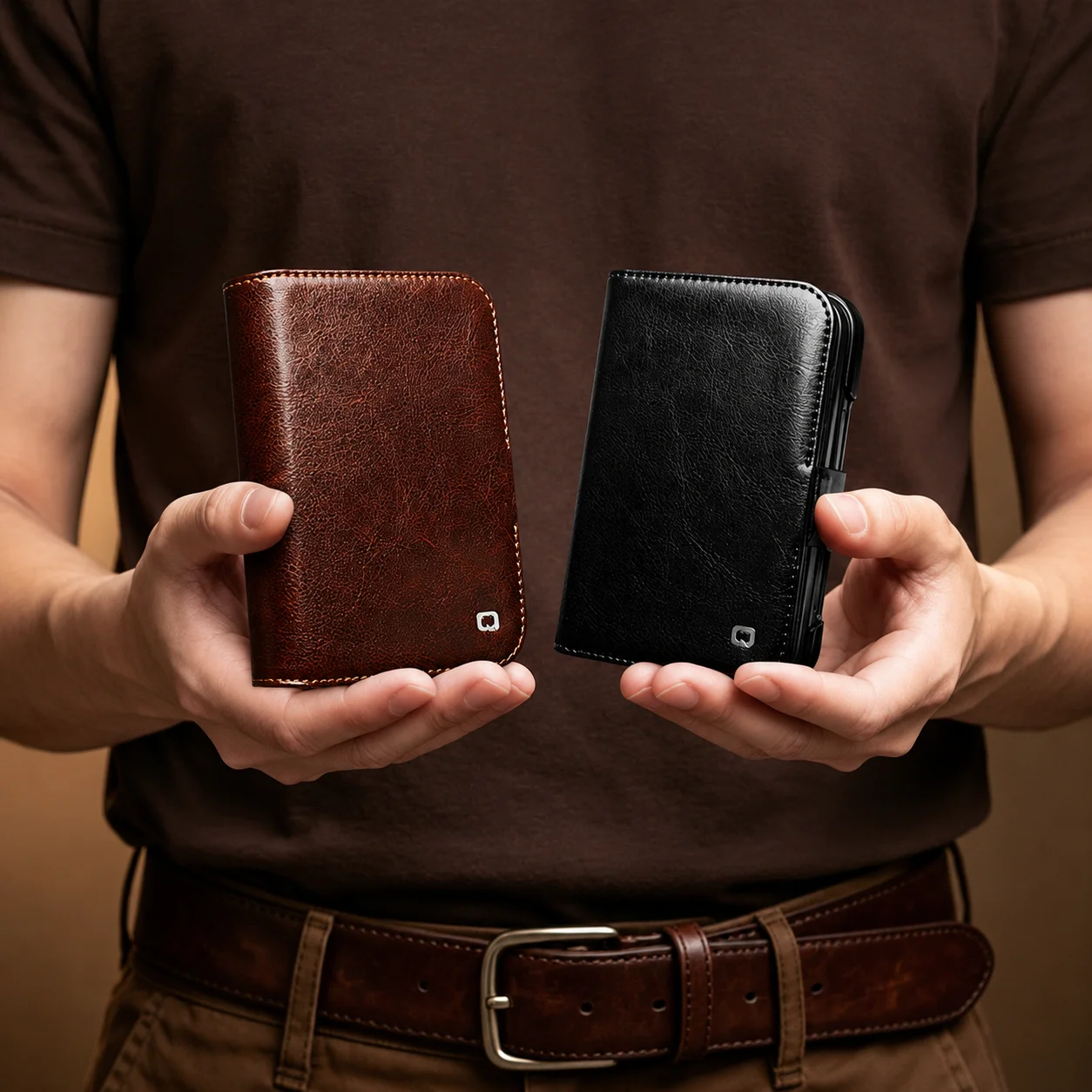 Case For iPhone Duo，Luxury Genuine Leather Magnetic Flip Case with MagSafe Premium Cowhide Business Cover For iPhone 18 Ultra
