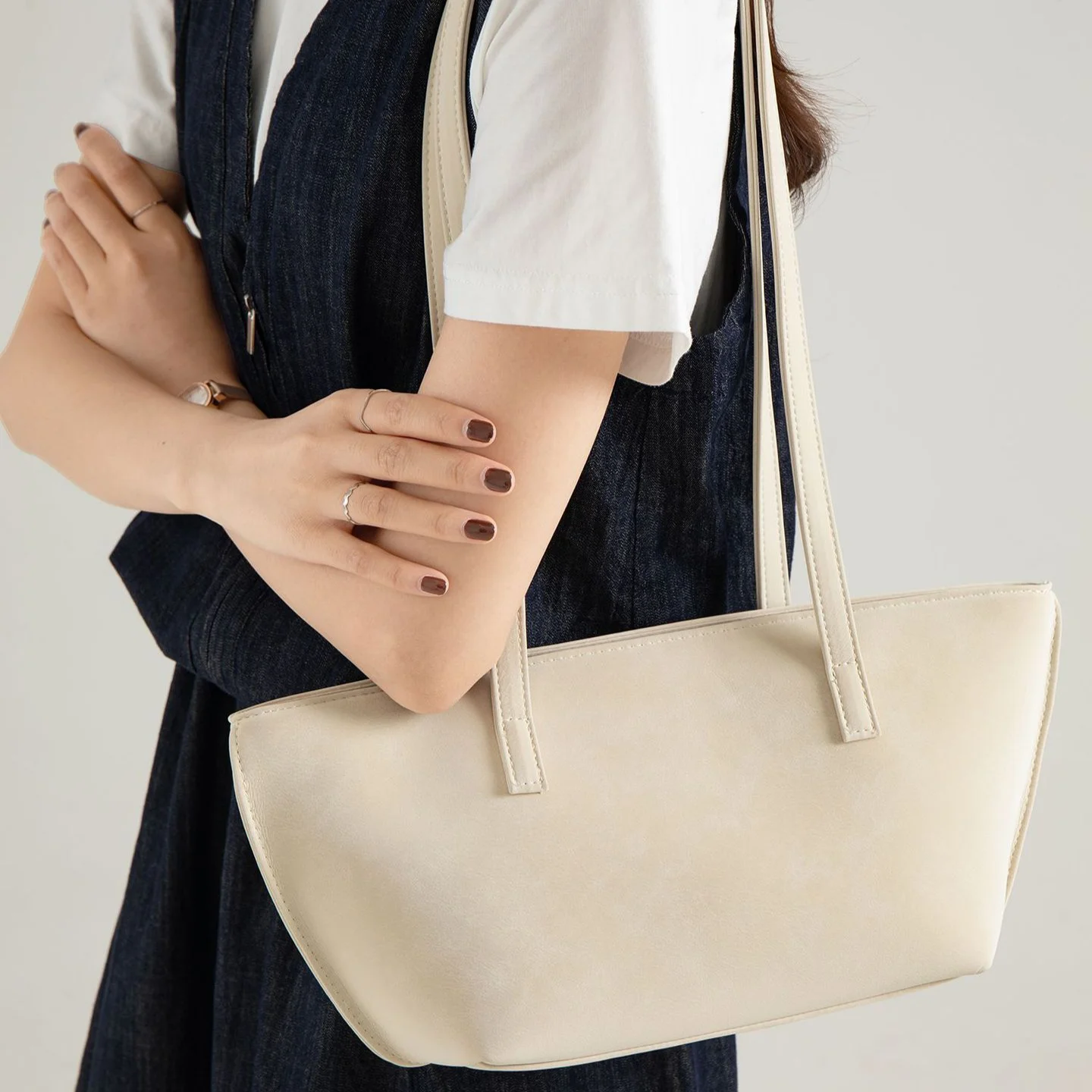 Vintage Solid Color Casual Tote Bag For Women Versatile Simple New Single-shoulder Bag
