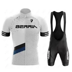 BERRIA-Summer Cycling Jersey Set for Men, White Bike Clothing, Breathable Pad, MTB Mountain Bike