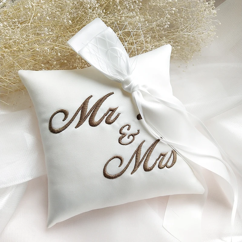 Creative Wedding Ring Pillow Customized Name Date Bridal Ring Pillows Cushion Party Decoration Valentine Day Festive Supplies