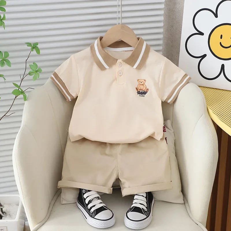 2024 Toddler Summer Outfit Clothes for Kids Boy 1 To 5 Years Cartoon Turn-down Collar Short Sleeve T-shirts and Shorts Boys Suit