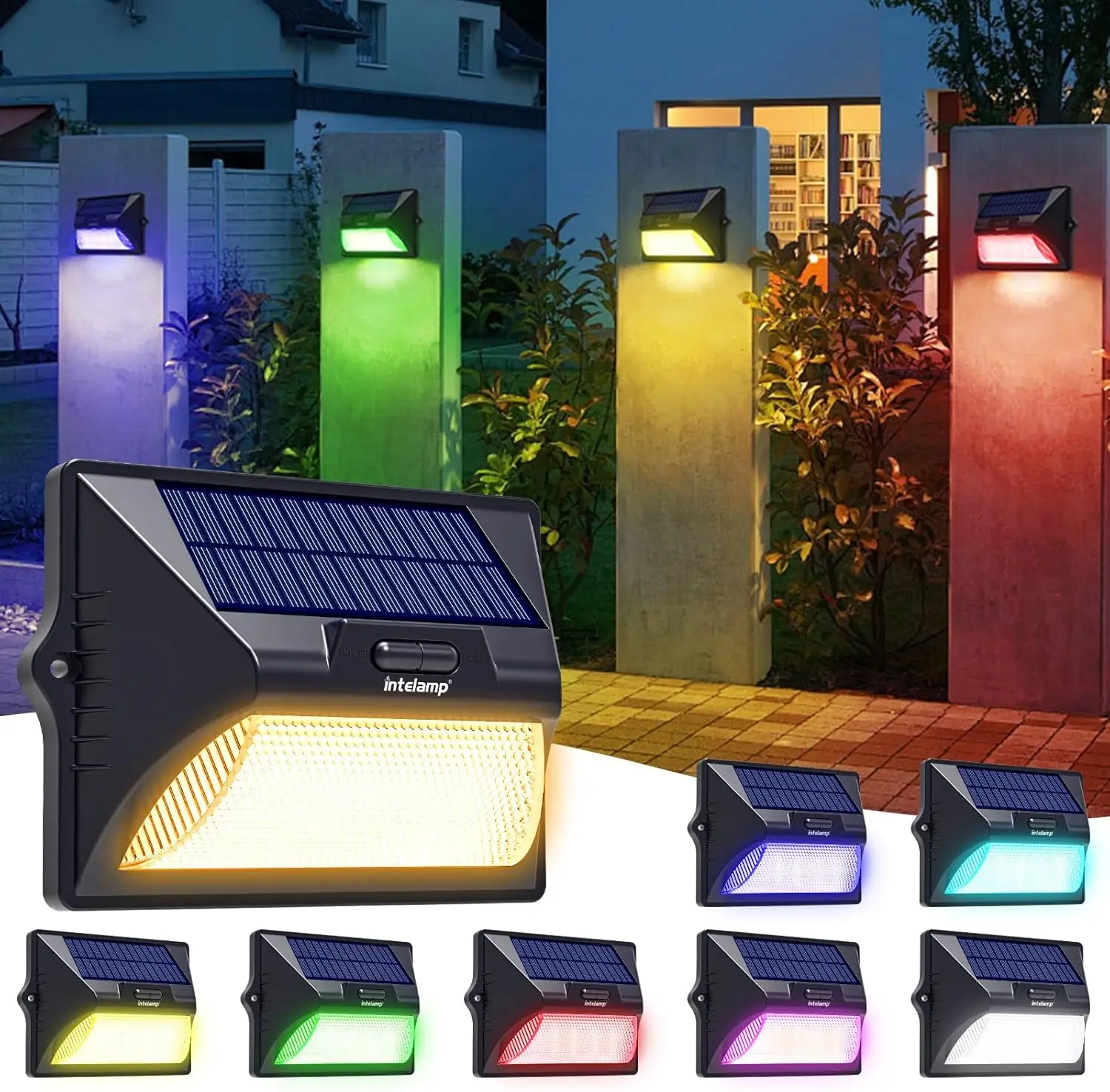 

Solar Fence Lights Outdoor 9 RGB Colors Changing Deck Lights Waterproof Solar Power LED Wall Light Lamp Exterior for Patio Yard