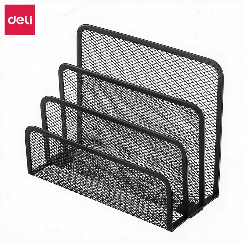 3-Layer Black Metal Mesh Notebook Stand Rack Desk Organizer for Papers Magazines Documents Books - Office Supplies