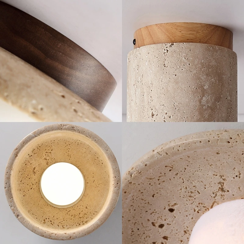 Nordic Walnut Stone Ceiling Lamp Yellow Travertine Bedroom Corridor Downlight E27 G9 Hallway Aisle Decoration Light Fixtures
