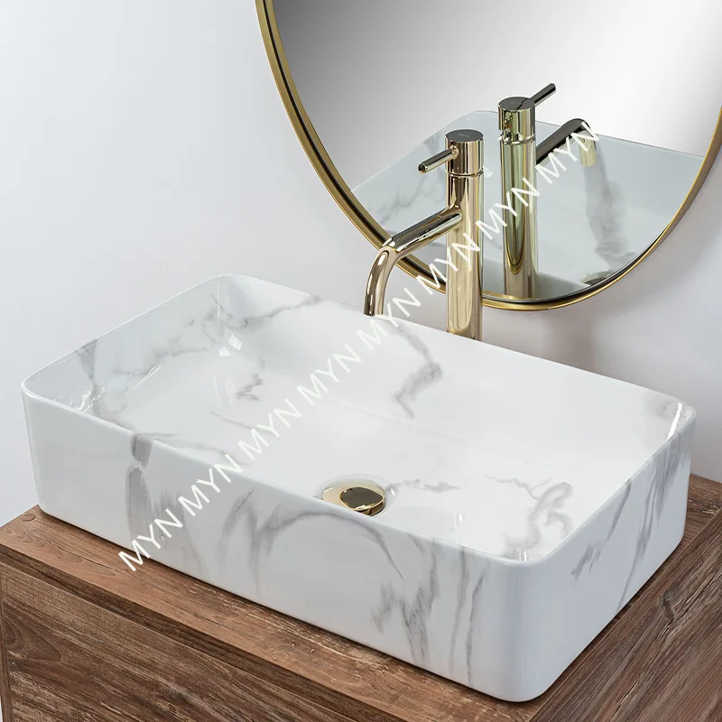 Nordic design ceramic integrated square countertop basin washbasin with washing facilities