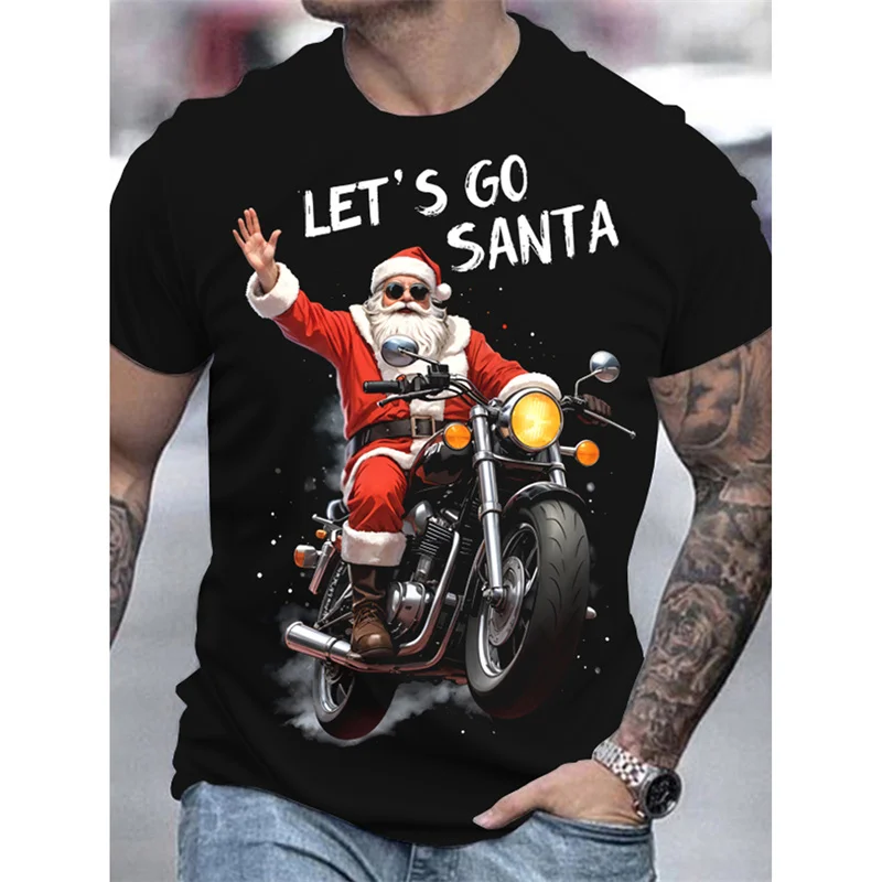 Funny Christmas Party Pattern T Shirt For Men Santa Claus 3D Printed Tees Summer Casual Short Sleeve Loose T-Shirts O-Neck Tops