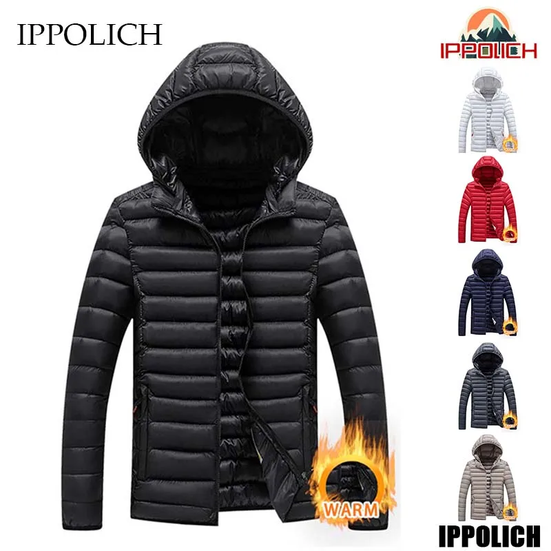 Winter Men's Light Down Cotton Warm Coat Windproof Keep Warm Anti-drilling Cotton Fabric Hooded Outdoor Sport Running Jacket