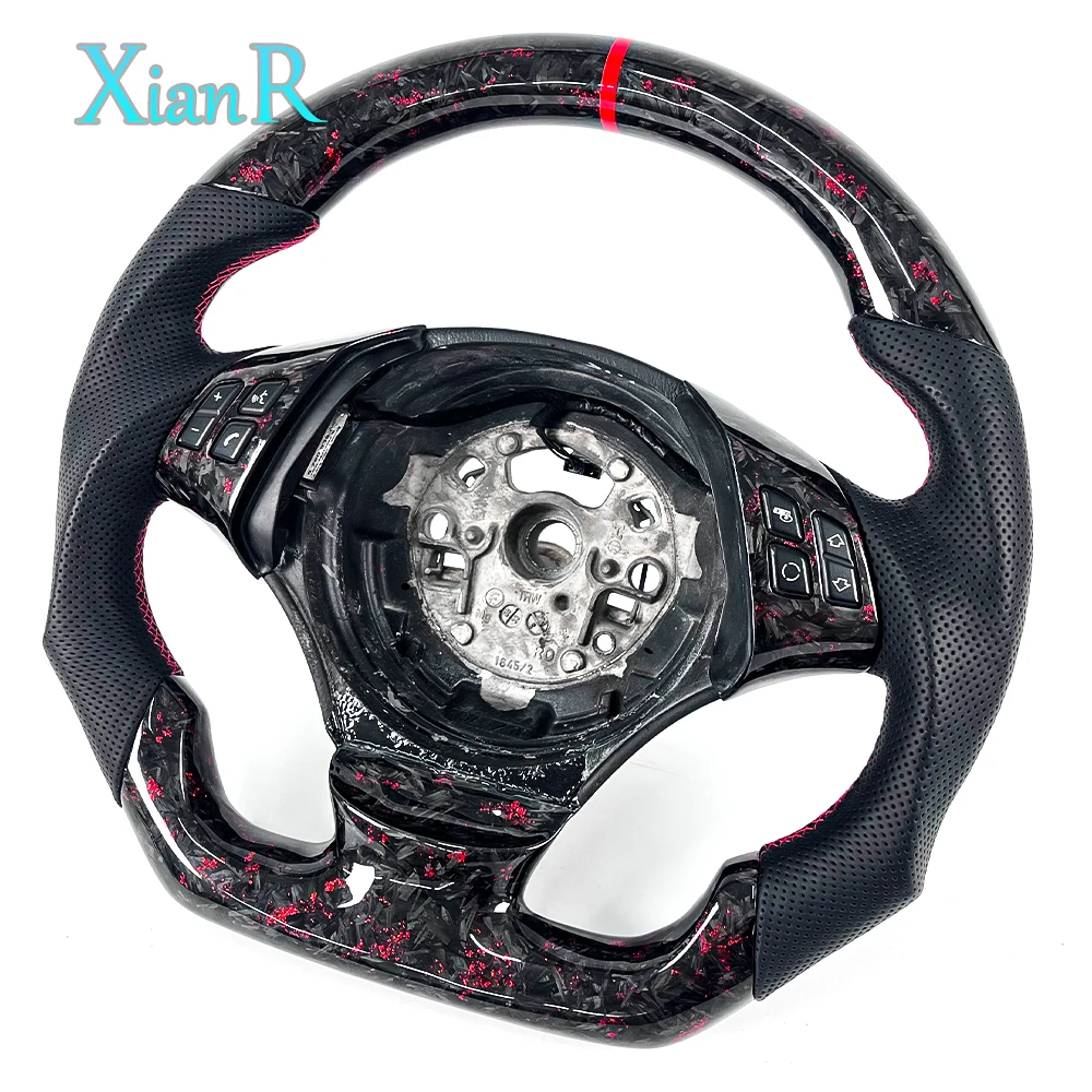 Red Forged Carbon Fiber Racing Steering Wheel Black Perforated Leather for BMW E90 E91 E92 E93 E60 E70 view 5