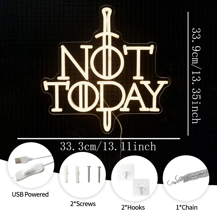 Not Today Anime Sword LED Neon Light Sign,Light Up Neon Sign for Wall Decor Bedroom Kids Room Classroom Dorm Office Party